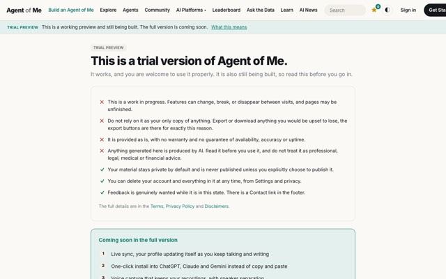 Screenshot of the Become an AI Agent site