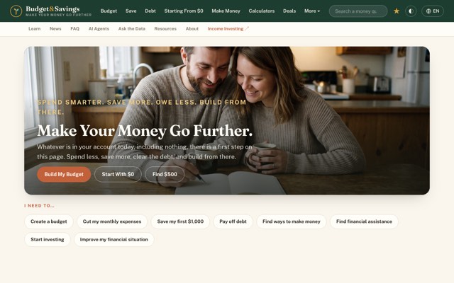 Screenshot of the Budget & Savings site