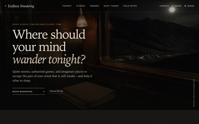 Screenshot of the Endless Wandering site