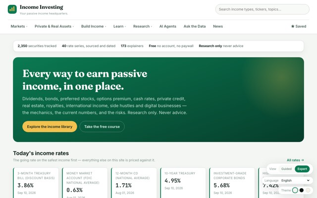 Screenshot of the Income Investing site