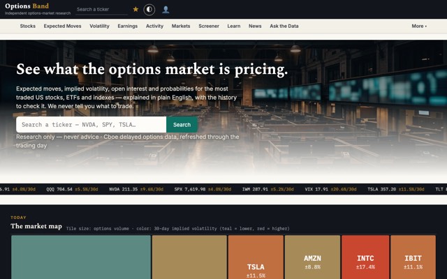 Screenshot of the Options Band site