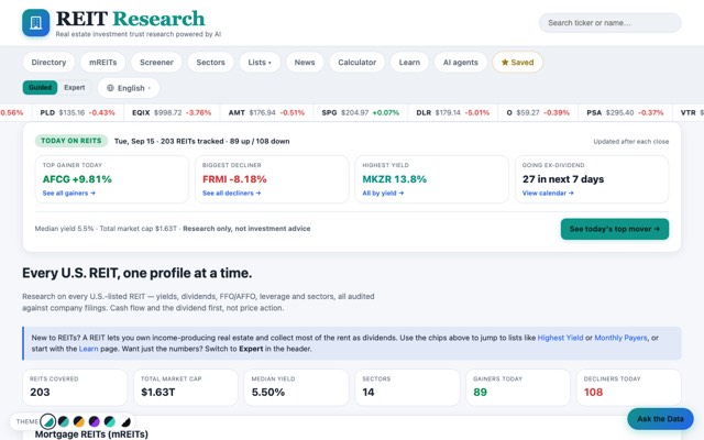 Screenshot of the Real Estate Investment Trusts site
