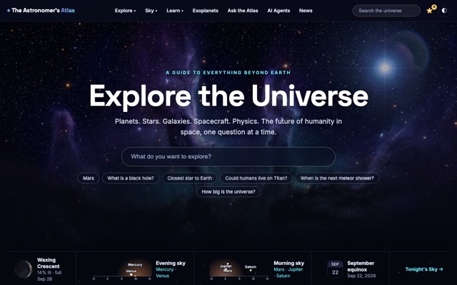 Screenshot of the The Astronomer's Atlas site