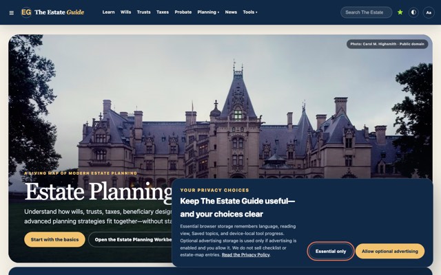 Screenshot of the The Estate Guide site