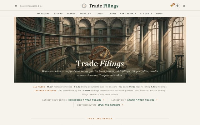 Screenshot of the Trade Filings site
