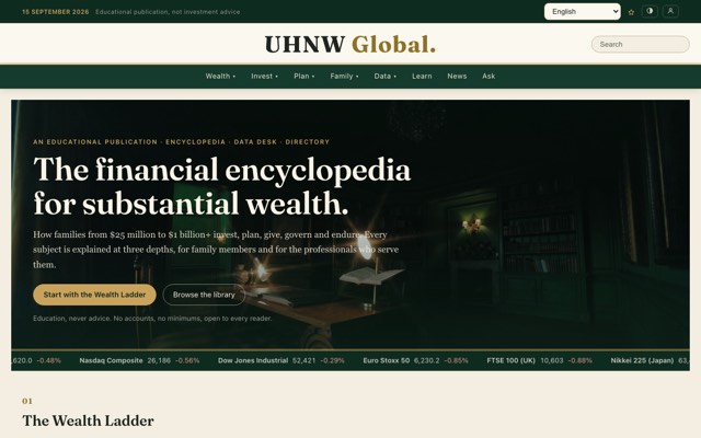 Screenshot of the UHNW Global site